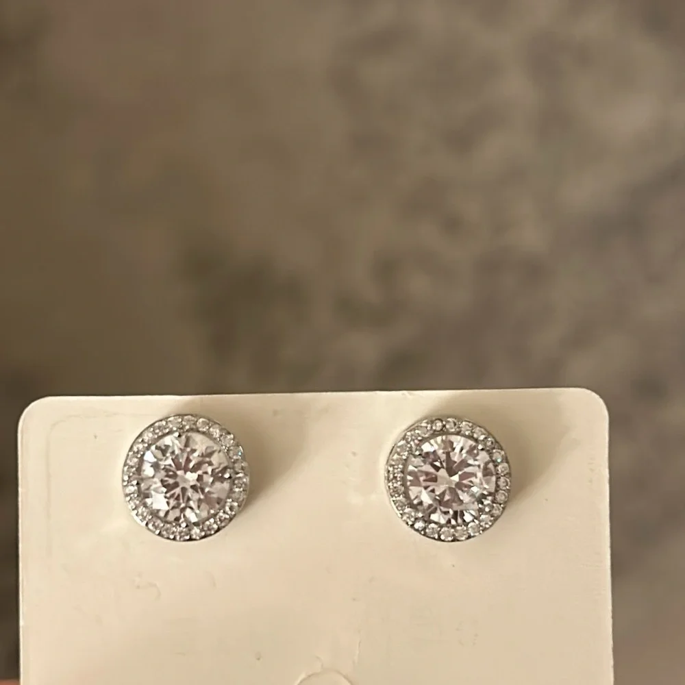 Elegant Cubic Zirconia Crystal Silver Stud Earrings